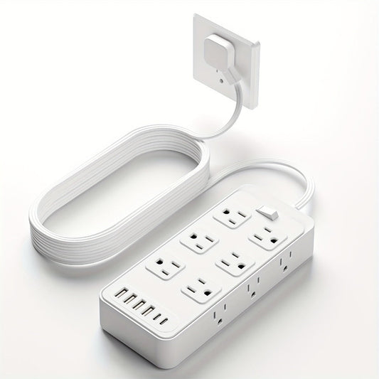 USB Extension Cord Power Strip 18-in-1 with 12 AC Outlets 6 USB Ports Surge Protector Overload Protection Switch 5FT 10FT for Home Kitchen Office Travel Accessories Black White