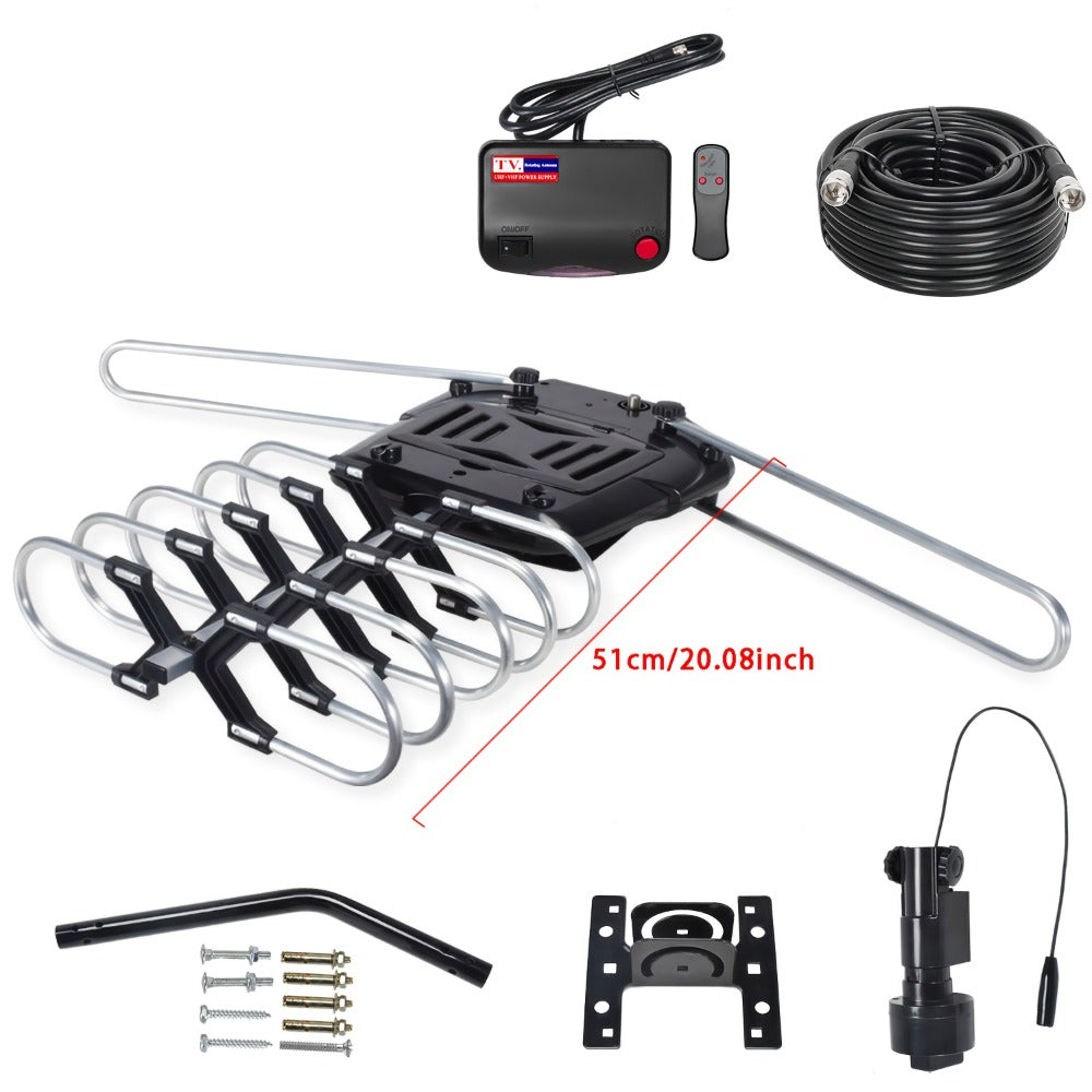 Outdoor TV Antenna 150 Mile Motorized 360° Rotation – Snap-On Install, Supports 2 TVs Simultaneously, 33FT RG6 Coax Cable, Mounting Pole Included, Wireless Remote, Free Local Channels, No Monthly Fee