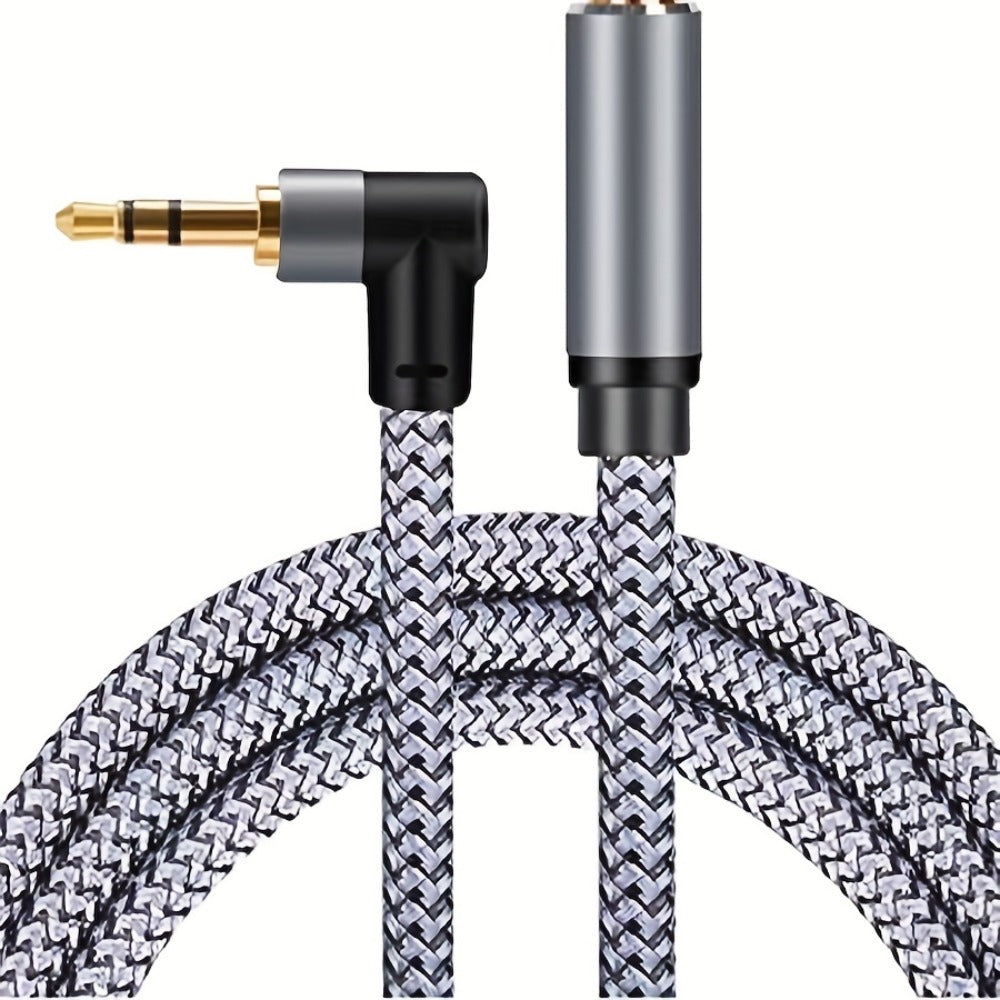 Right-Angle Elbow 3.5mm Female to Male AUX Extension Cable – Tinned Copper Core, Round Tangle-Free Design, Universal for Car, Computer, Phone & Speaker Audio Connections, 3 Lengths