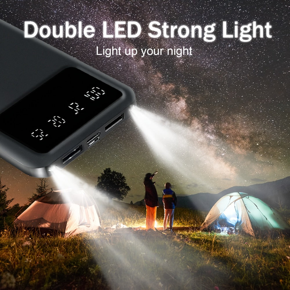 20000mAh Portable Power Bank Dual USB Output with LED & Digital Display – 5V 2.1A Charger, USB-C & Micro Input, Safe Polymer Lithium Battery for iPhone, Android & All Mobile Devices