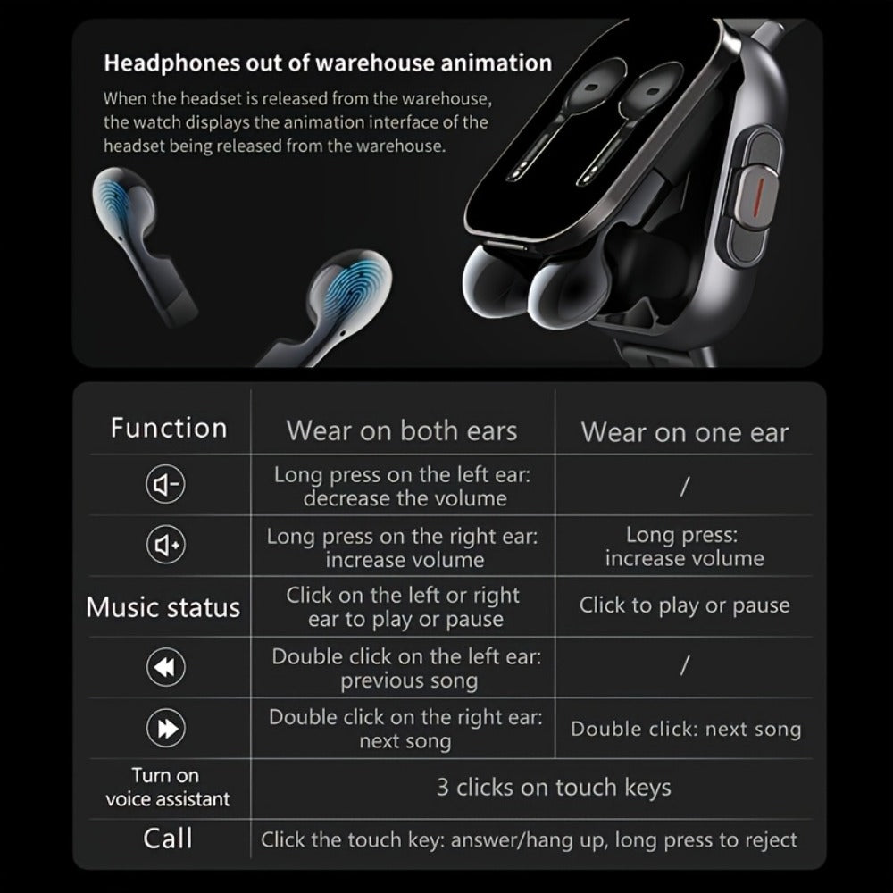 2-in-1 Smartwatch Earbuds Combo Steel & Mesh Strap for Men – Music Control Multiple Sports Modes Activity Tracking Black Silver Rose Gold Black Gold Smart Watch Earphone Gift