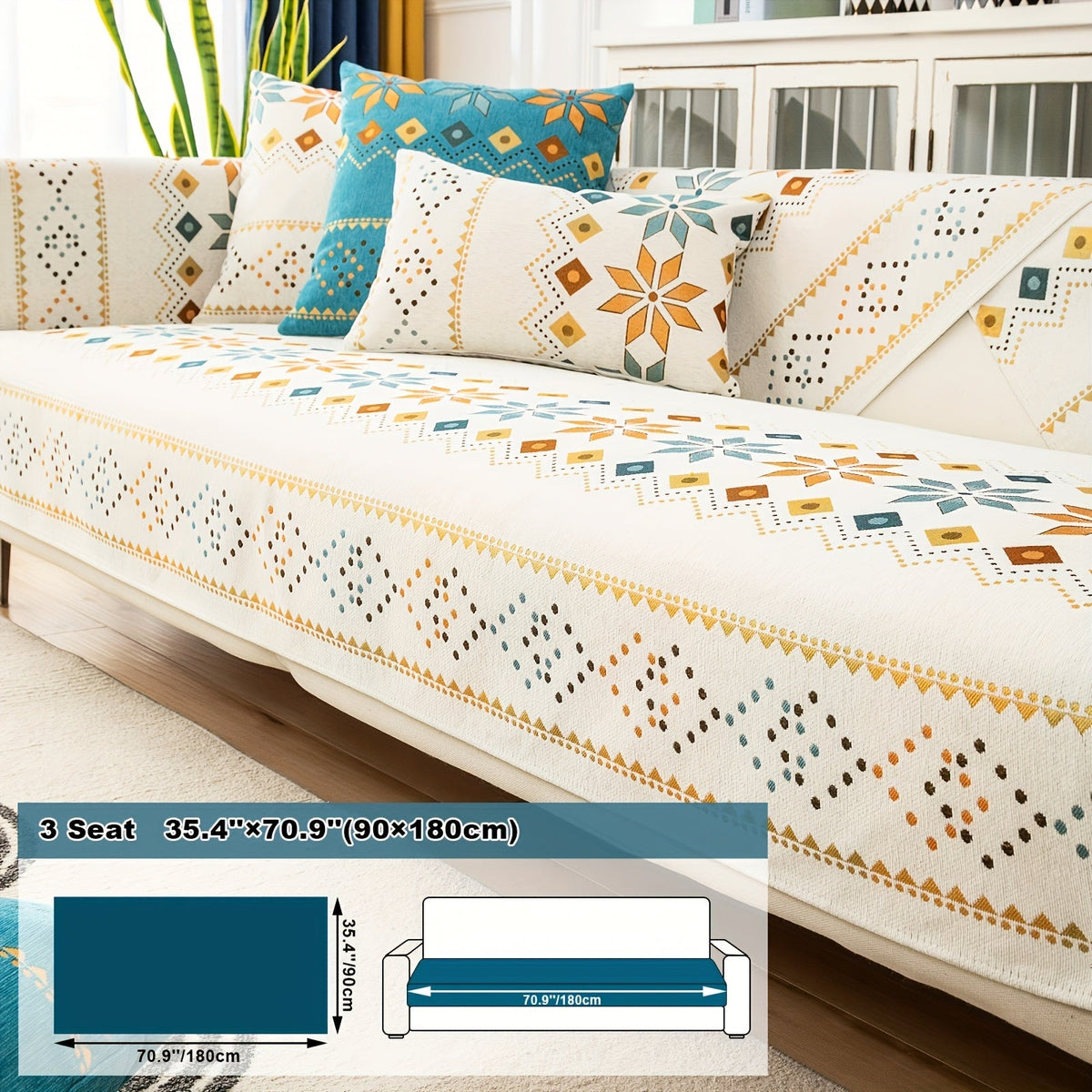 Boho Chenille Sofa Cover Non-Slip Jacquard Woven Couch Slipcover Pet Friendly Machine Washable 2 3 4 Seat Backrest Grey White Orange Bohemian Style