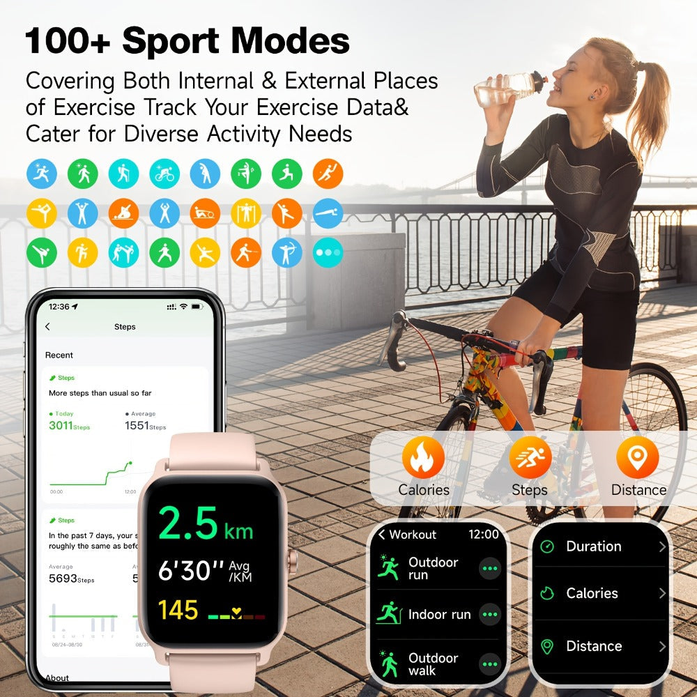 Smartwatch with Built-in Alexa FAWEIO 1.8" HD Touch Screen, Bluetooth Calling, 100+ Sport Modes, Fitness Tracker Heart Rate Sleep Monitor, Compatible with iPhone & Android – Smart Watch for Women Men 14 Colors