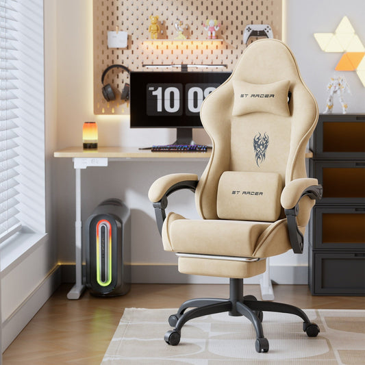 Reclining Gaming Chair with Footrest, Adjustable Headrest and Linkage Armrests