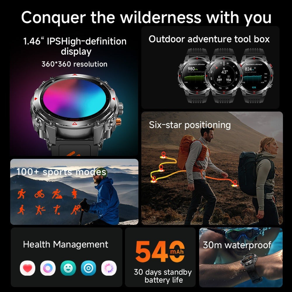 IPX8 Waterproof GPS Smartwatch for Men Outdoor Adventure 3ATM 1.46 Inch IPS Display Multi-Sport Tracking Wireless Calling Message Notifications Compatible with Android iPhone – Black Steel Silver Camouflage