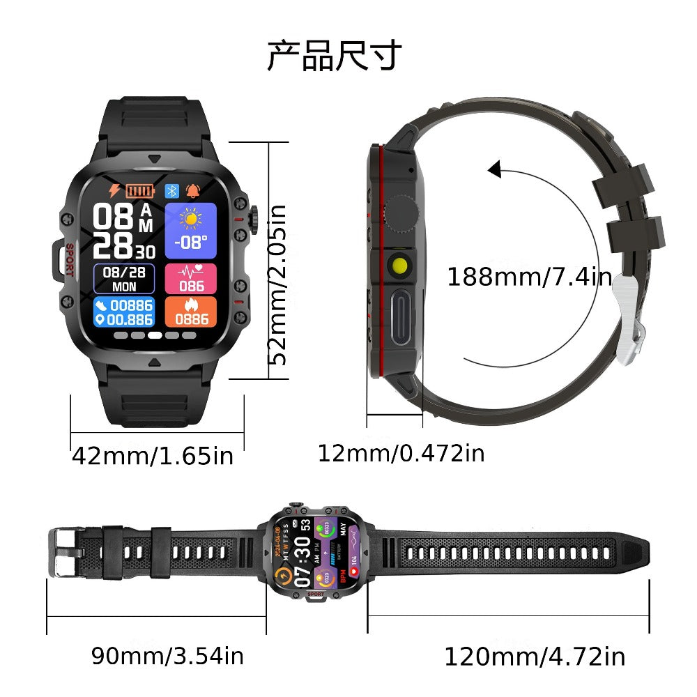 Men's Outdoor Smartwatch 4.6" HD Touch Screen with Wireless Calling & LED Display, USB Charging, Multiple Sport Modes, Heart Rate Activity Tracker, Compatible with iPhone & Android – Black Gold Gift Watch for Men