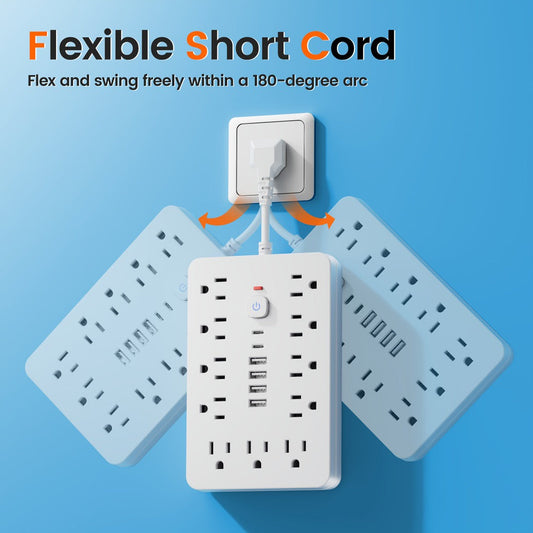 Power Strip with 11 AC Outlets, 4 USB-A and 2 USB-C Ports, Multiple Cord Options