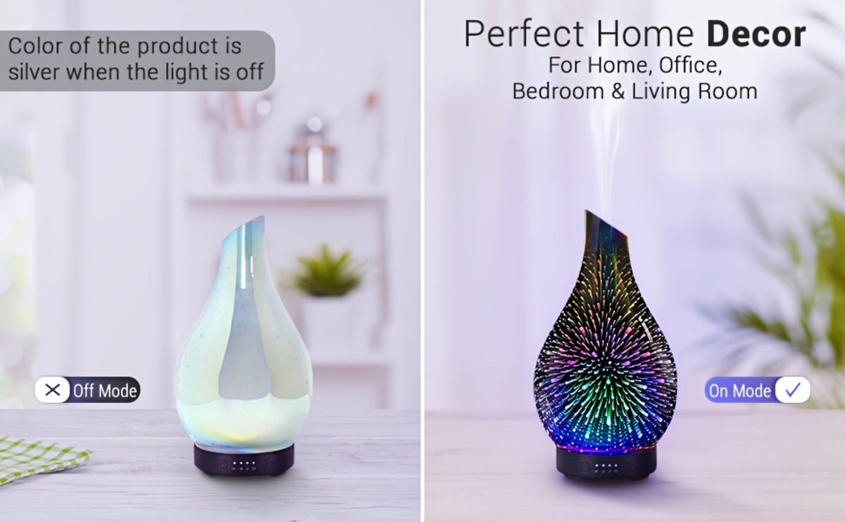 Essential Oil Diffuser Glass Ultrasonic Cool Mist Aromatherapy Diffuser – 4.06 oz Quiet Waterless Auto Shut-Off, 4 Timer Settings, 7 Color Night Light, Home Office Bedroom Use (Silver)