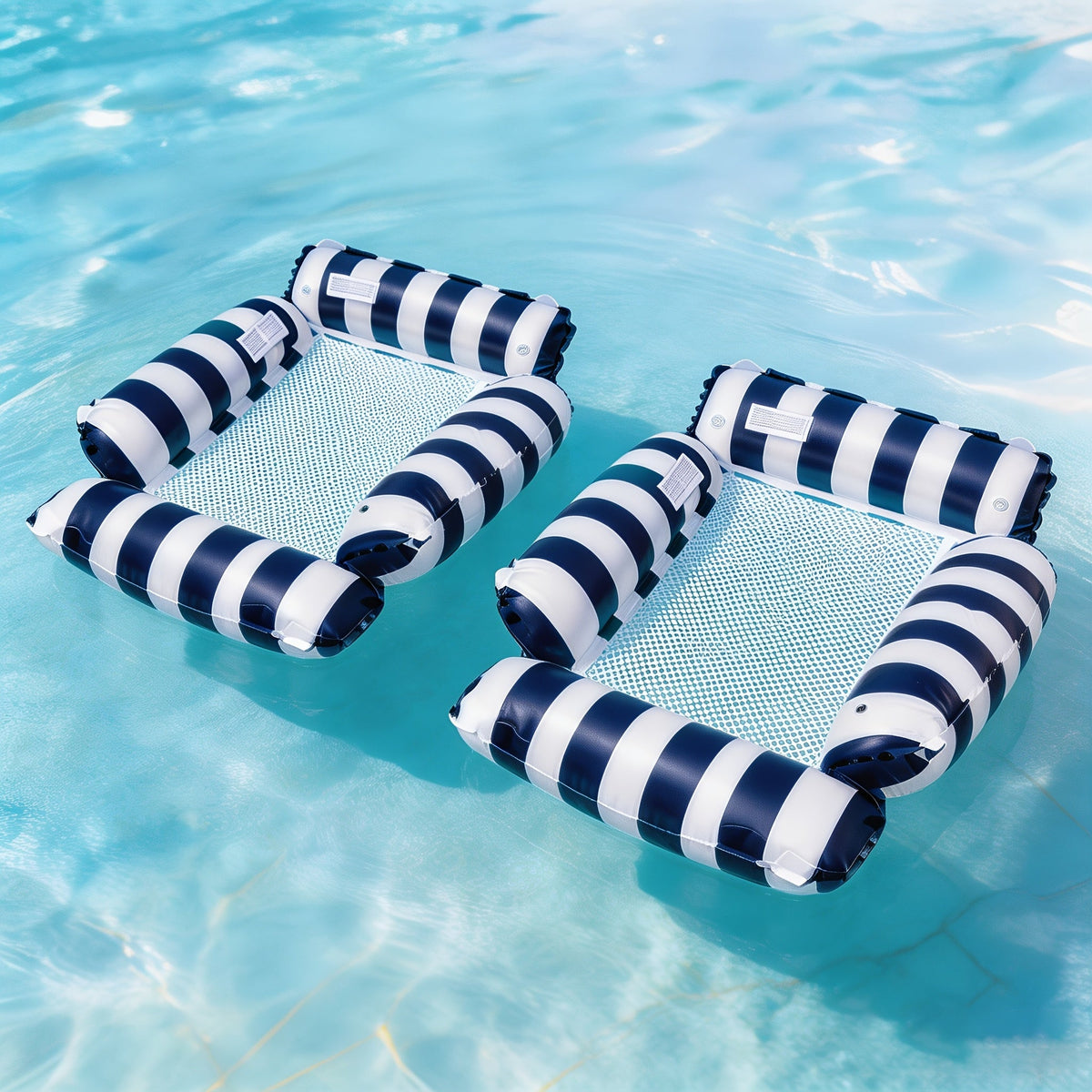 Inflatable Pool Float for Adults – Cooling Mesh Striped Swim Ring 110cm Floating Bed Chair, 2 or 3 Piece Set for Pool Beach Lake Summer Vacation