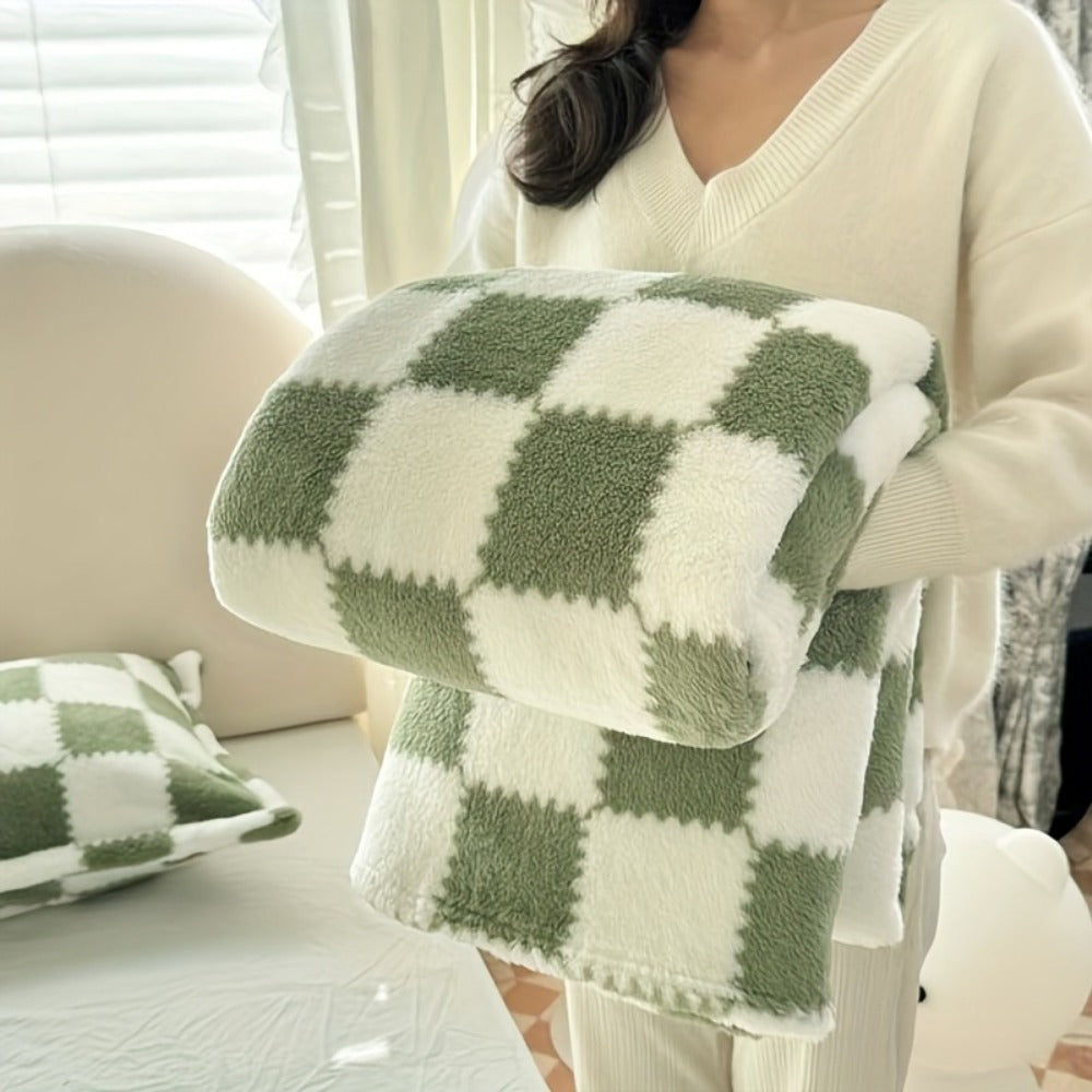 French Plaid Double-Sided Flannel Blanket – Soft Panda & Grid Pattern Throw for Sofa, Bed & Travel, Machine Washable, 6 Designs, 4 Sizes