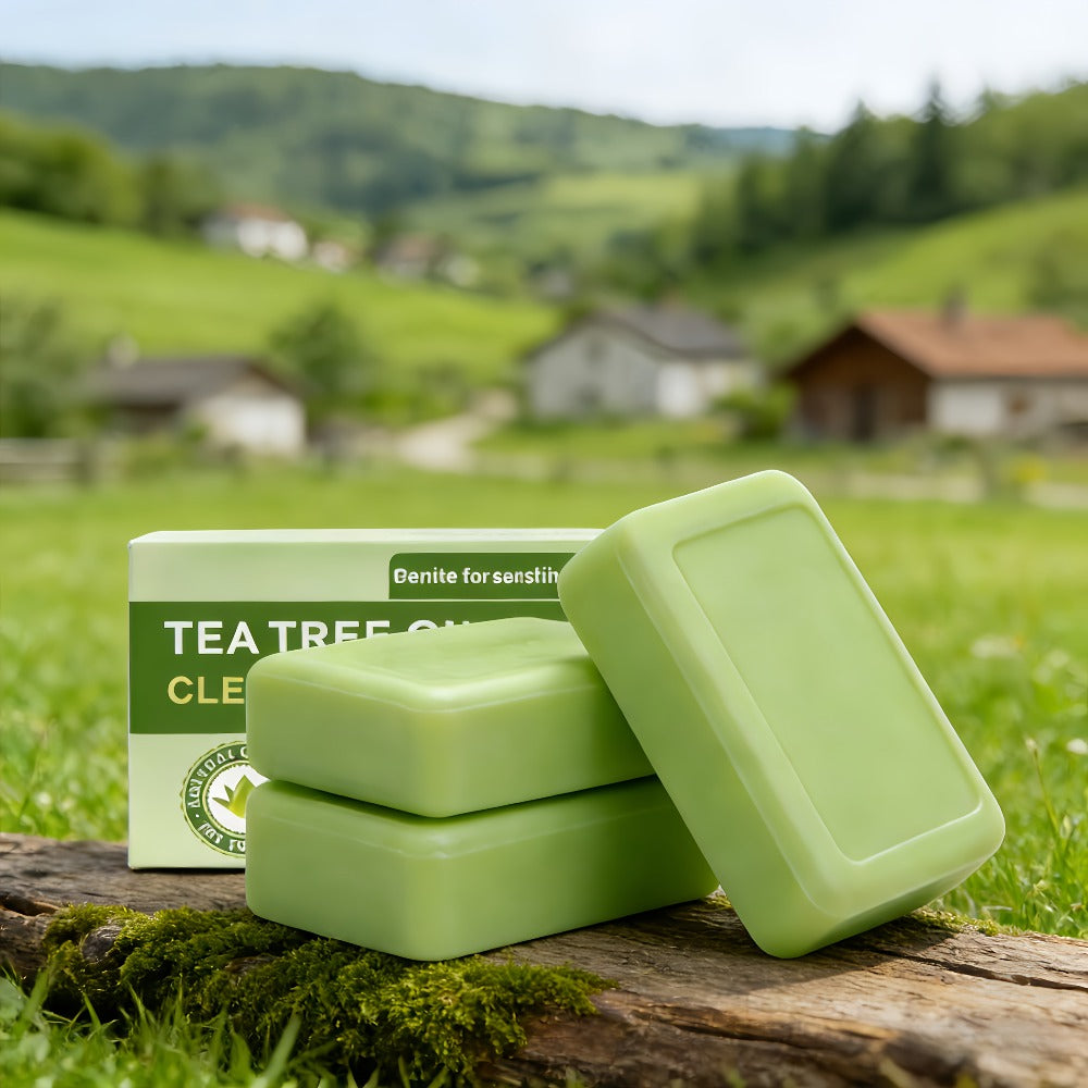 Tea Tree Bar Soap 3 Pack Handmade Plant Essence Deep Cleansing Antibacterial - Pore Purifying Natural Fragrance Face Body Wash for Acne Oily Skin All Skin Types