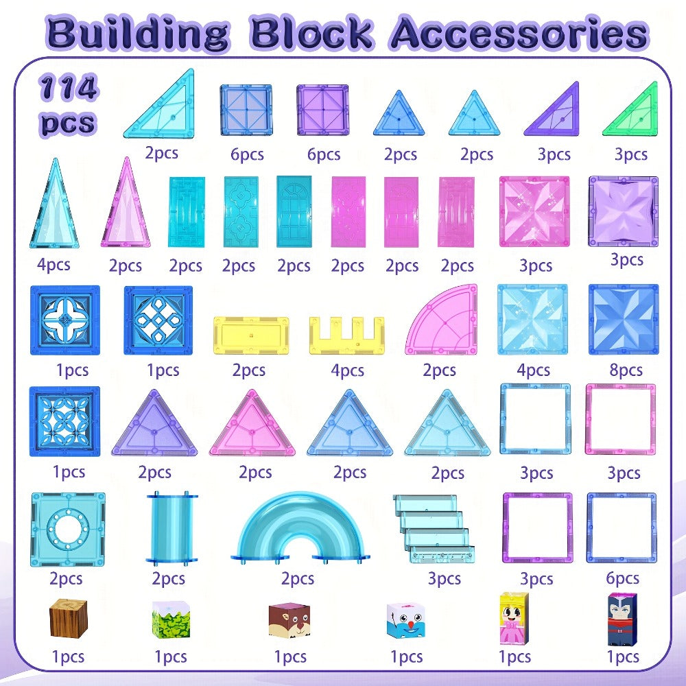 Magnetic Tiles Princess Ice Castle Set, 114 Pieces Magnetic Sheets for Ages 4-7