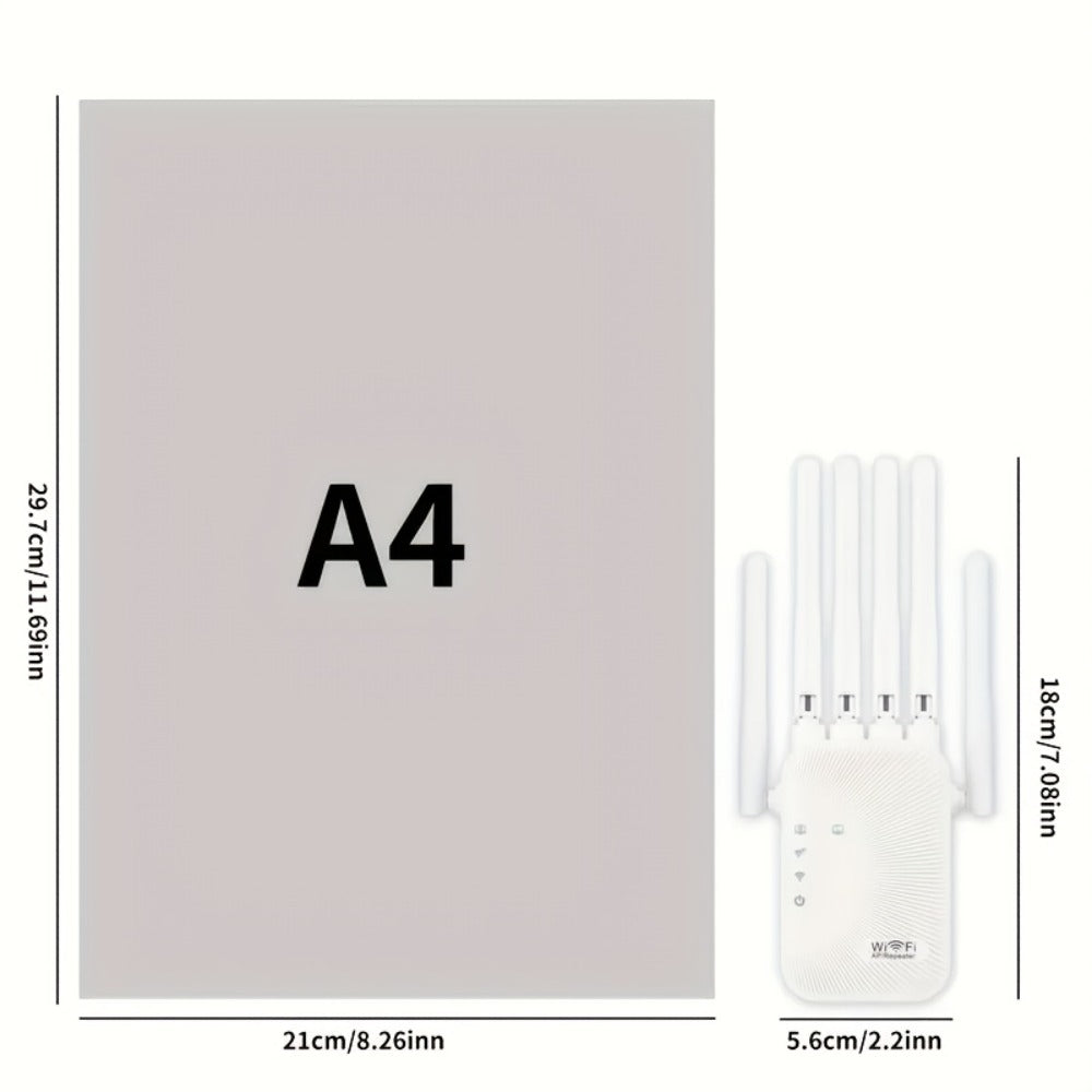 8500 Sq Ft WiFi Range Extender 6-Antenna - High-Speed Wireless Repeater with Ethernet Port, Plug and Play WPS Setup, for Home Office Online Gaming 4K Streaming, White