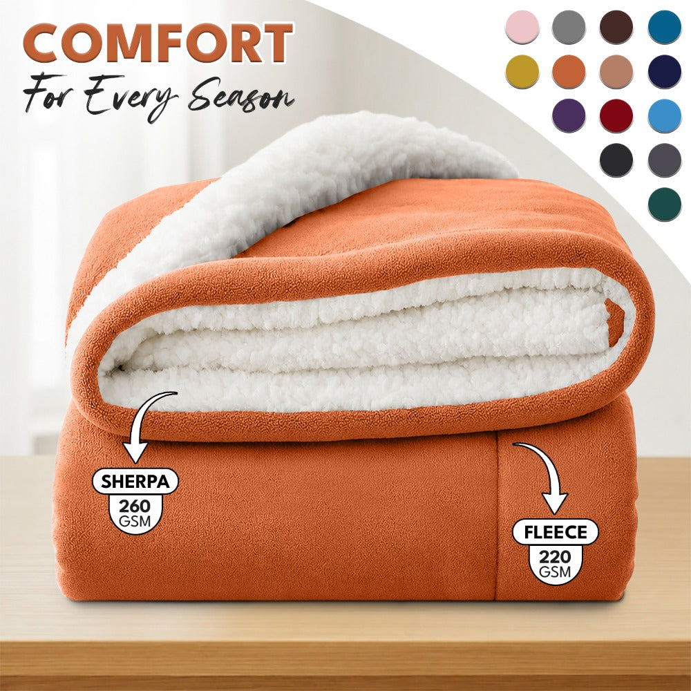 Sherpa Flannel Blanket – Double-Layer Ultra Soft Warm Throw for Bed, Sofa & Bedroom Decor, Better Sleep, 14 Colors, 3 Sizes