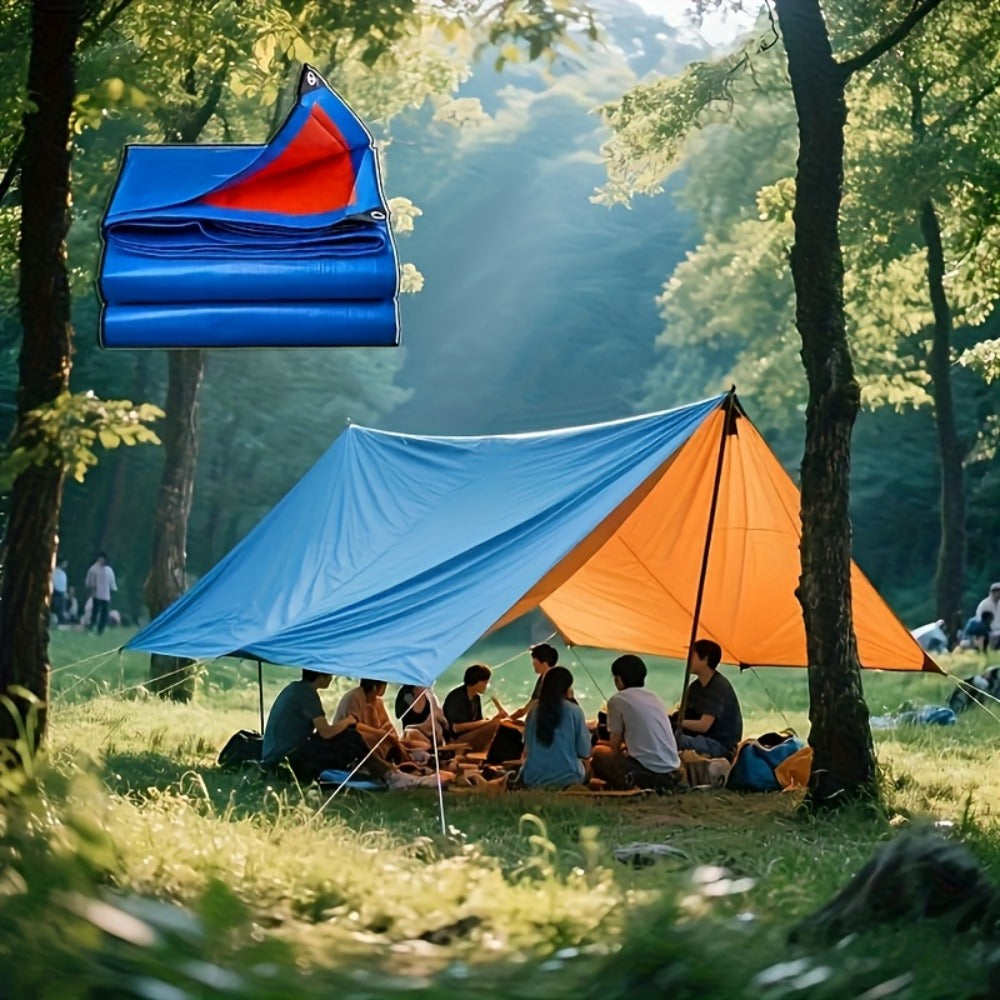 Heavy Duty Tarp Waterproof UV Resistant Tarpaulin – Thickened PE Double-Sided Blue Orange Rainproof Sun Shade Cover with Grommets & Rope for Outdoor Camping Garden Vehicle Boat Protection