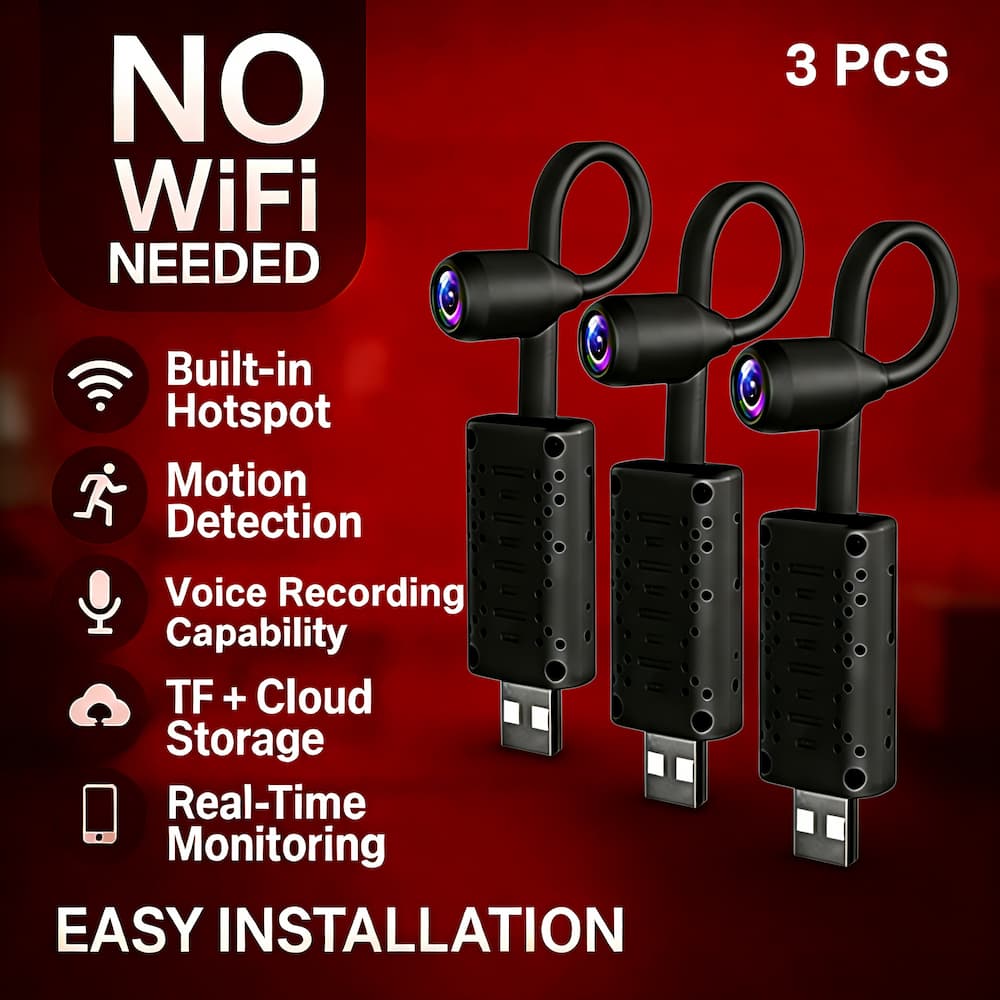 Mini Security Camera 1024P 3-Pack, No WiFi Needed Built-In AP Hotspot, Motion Detection, Real-Time Viewing, 2.4G Flexible Lens, Portable Plug-In Indoor Camera for Classroom Office Lecture Home Security