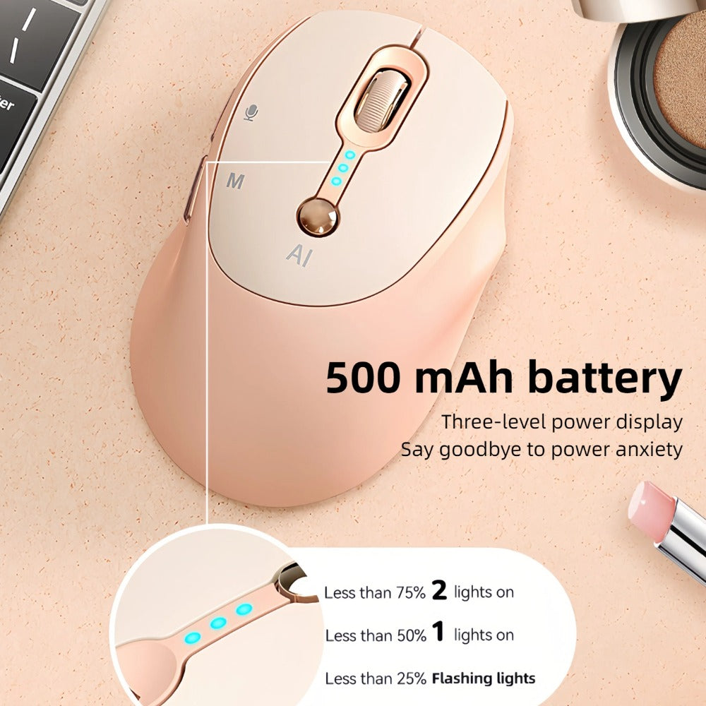 AI Smart Wireless Mouse with Voice-to-Text Real-Time Translation AI Writing PPT Creation Silent BT+2.4G Dual Mode Rechargeable Battery Display Portable for PC Laptop Tablet (T-WOLF)