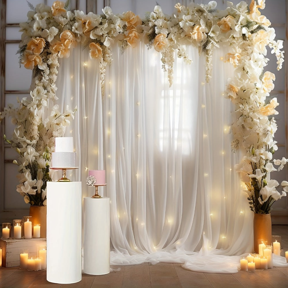 White Velvet Backdrop Curtains with String Lights 2pcs 5.2x10FT Sheer Background Decoration for Wedding Birthday Party Photo Booth Photography Stage Decor USB Powered Fairy Lights Included