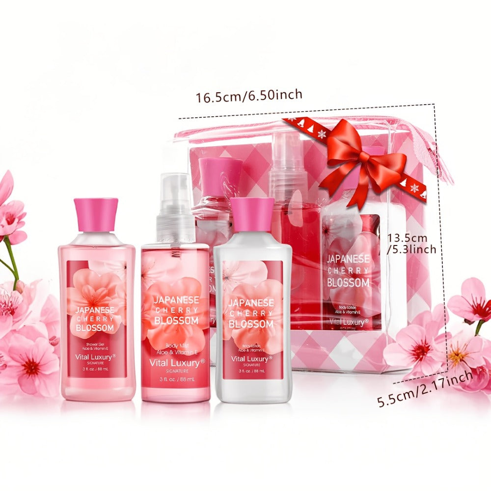 Bath Body Care Gift Set Shower Gel Body Lotion Body Mist Aloe Vera Vitamin E Glycerin Deep Moisturizing Fragrance Set for Women Cherry Blossom Lavender Vanilla Coconut All Skin Types