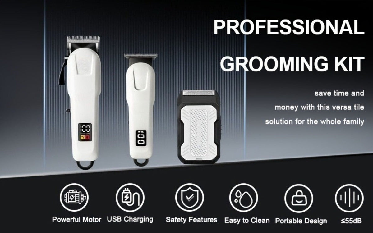 Cordless Hair Clipper Set for Men USB Rechargeable Electric Shaver with LED Display - Professional Grooming Kit 2 or 3 Piece Wireless Hair Trimmer for Home & Travel Gift
