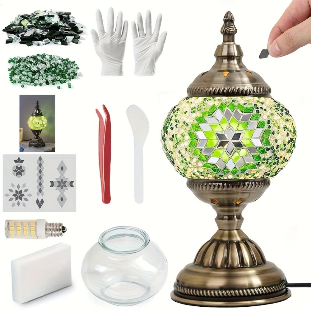 DIY Turkish Moroccan Mosaic Lamp Kit Handmade Glass Metal Brass Dimmable Bohemian Table Light for Bedroom Living Room Office Vintage Boho Decor Gift Multiple Colors 3-Color Adjustable Option