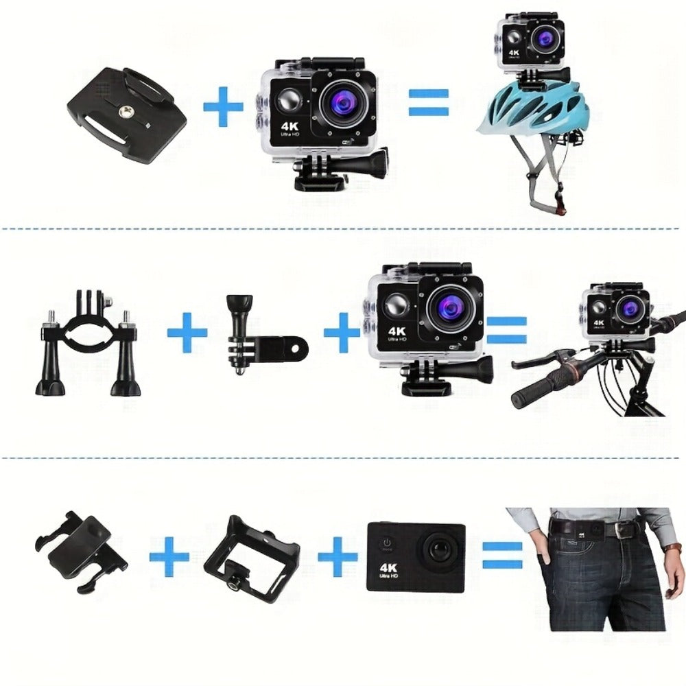 4K Sports Action Camera with WiFi, 170° Wide Angle, 32GB Card & Helmet Mount Kit – Pre-Recording, Remote Control, 900mAh Battery, 2" LCD – Beginner-Friendly Outdoor Cam for Cycling, Hiking & Gifts