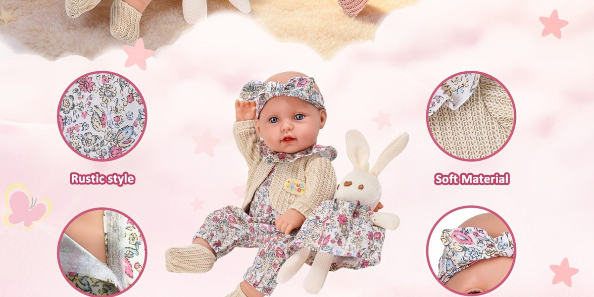 12-Inch Baby Doll with Floral Dress, Rabbit Plush Toy & Dress-Up Accessories