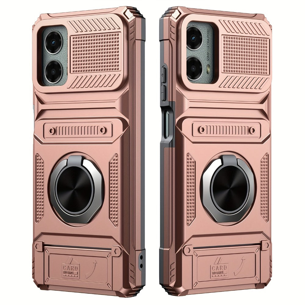 Wallet Moto G 5G 2025 2024 Case Card Holder 360° Ring Stand Dual Layer Shockproof Magnetic Car Mount Compatible Cover for Motorola Moto G 5G – Black Blue Red Rose Gold
