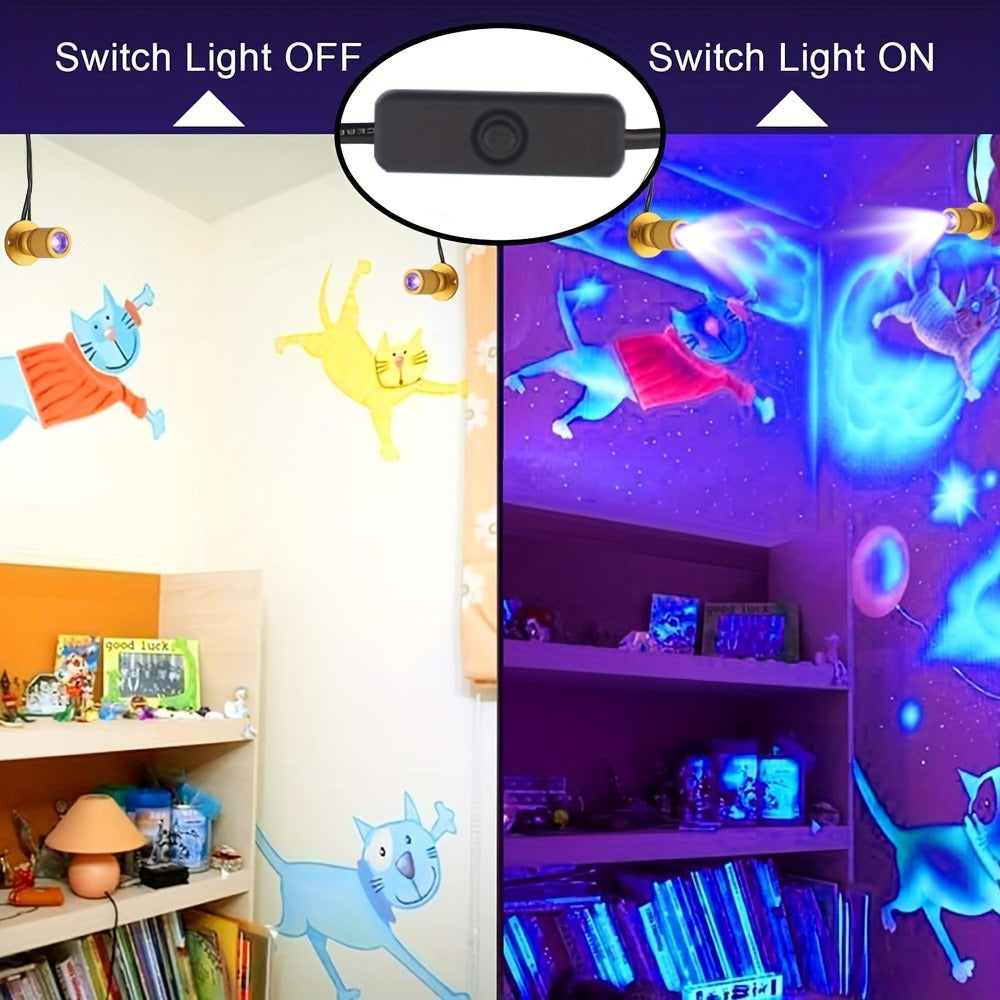 LED UV Blacklight USB Powered Mini Spotlight – Glow Party, Tapestry & UV Reactive Decoration with On/Off Switch