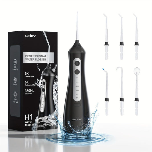 Cordless Water Flosser, Portable Oral Irrigator with 350 ml Tank, 5 Modes & USB Charging for Braces