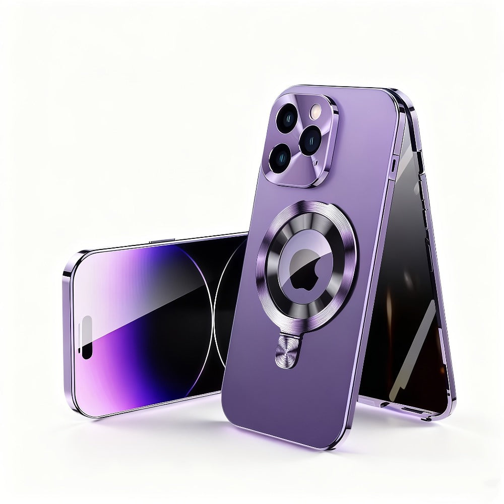 Privacy Screen iPhone Case Anti-Spy Dual-Mode Aerospace Metal Frame MagSafe Magnetic Shockproof Full Body Protection for iPhone 16 15 14 13 12 Pro Max Series – Business Travel Professional