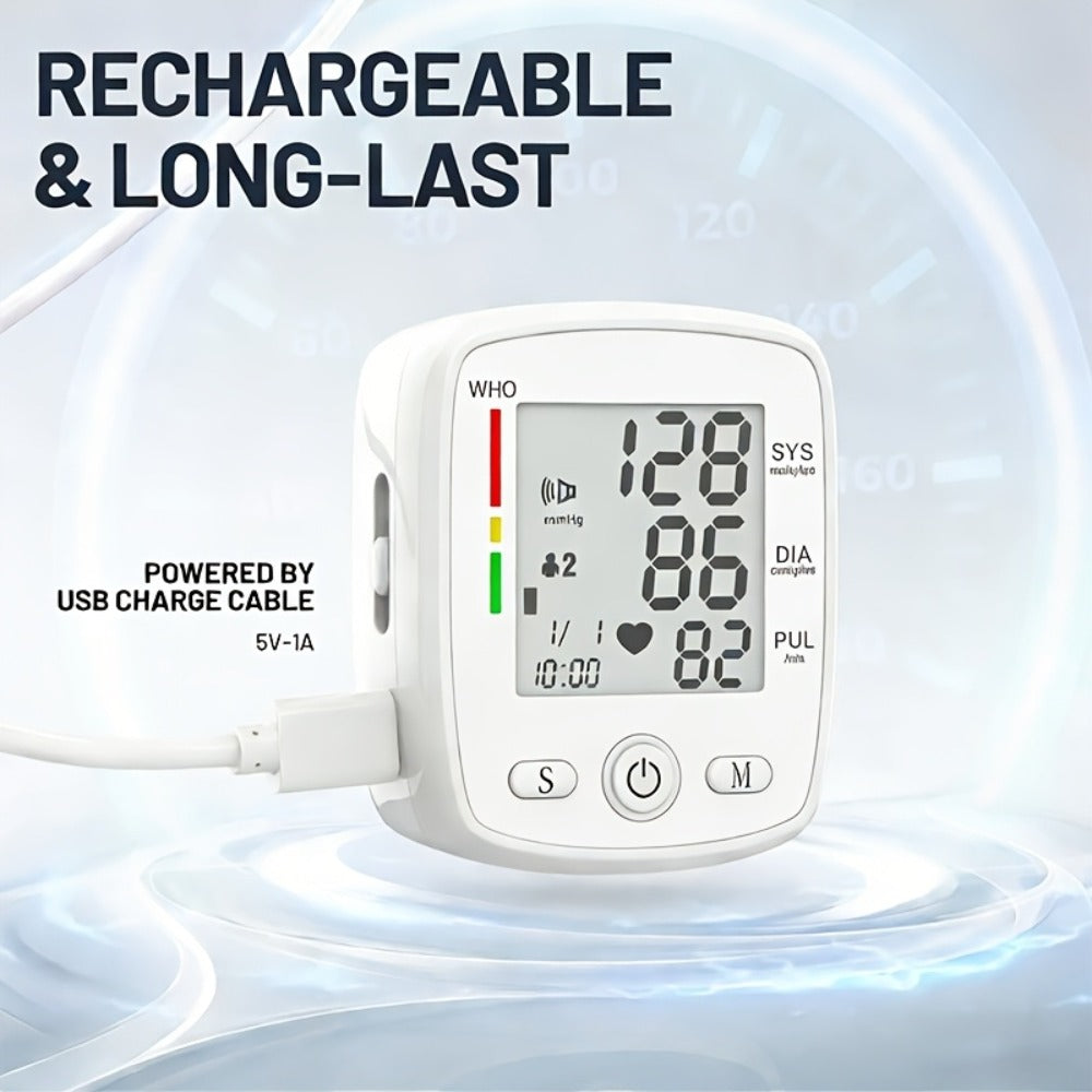 Wrist Blood Pressure Monitor - Digital BP Monitor Rechargeable with 2×99 Memory, Large LCD Display, Voice Broadcast & Portable Case for Home & Travel Use (Black / White / BP188W)