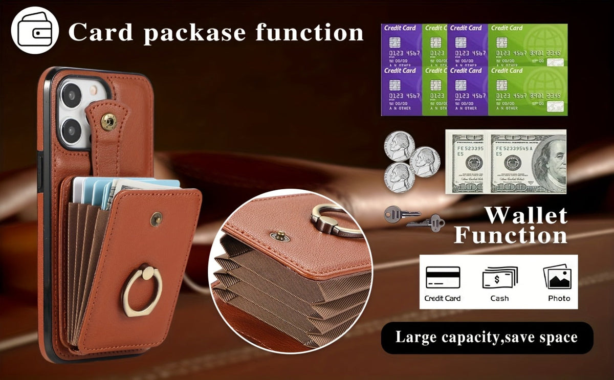 RFID Blocking iPhone Wallet Case with Magnetic Card Holder Kickstand MagSafe Compatible Shockproof Armor Bumper Wireless Charging Support for iPhone 16 15 14 13 12 Pro Max Plus Series