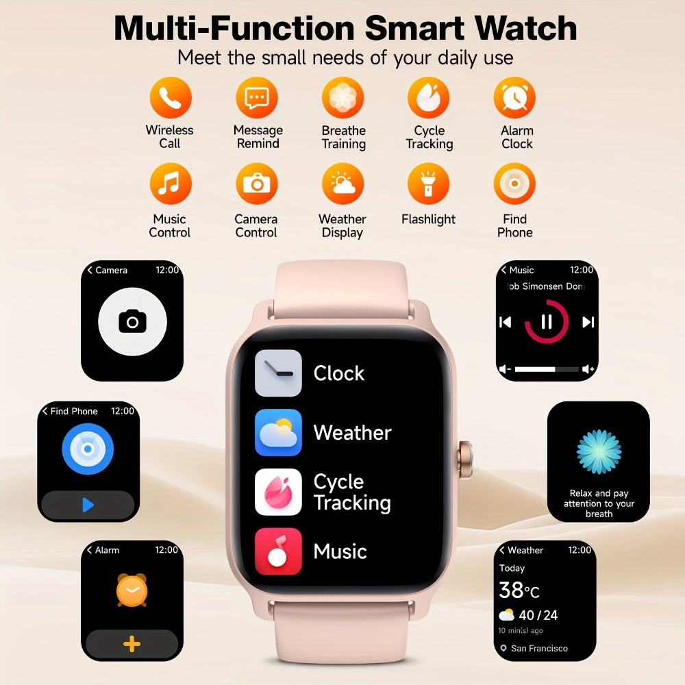 Smartwatch with Built-in Alexa FAWEIO 1.8" HD Touch Screen, Bluetooth Calling, 100+ Sport Modes, Fitness Tracker Heart Rate Sleep Monitor, Compatible with iPhone & Android – Smart Watch for Women Men 14 Colors