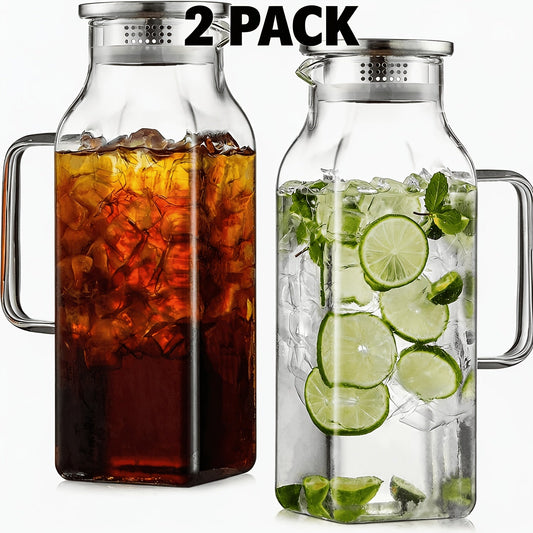 Square Borosilicate Glass Pitcher with Lid and Handle, 68 fl oz in 2, 6 or 12 Packs