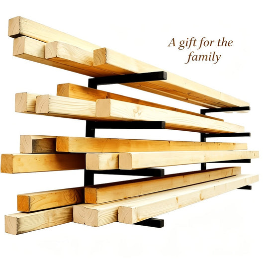 Wall-Mount Lumber Storage Rack, Black 4-Level Metal Organizer for Garages and Workshops