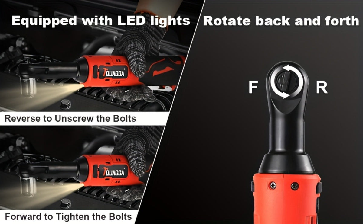Cordless Electric Wrench QUAGGA 12V - 45Nm High Torque 3/8" Rechargeable Ratchet Wrench with Battery & Charger for Automotive Repair, Stage Truss & Home Improvement, Best Family Gift Tool