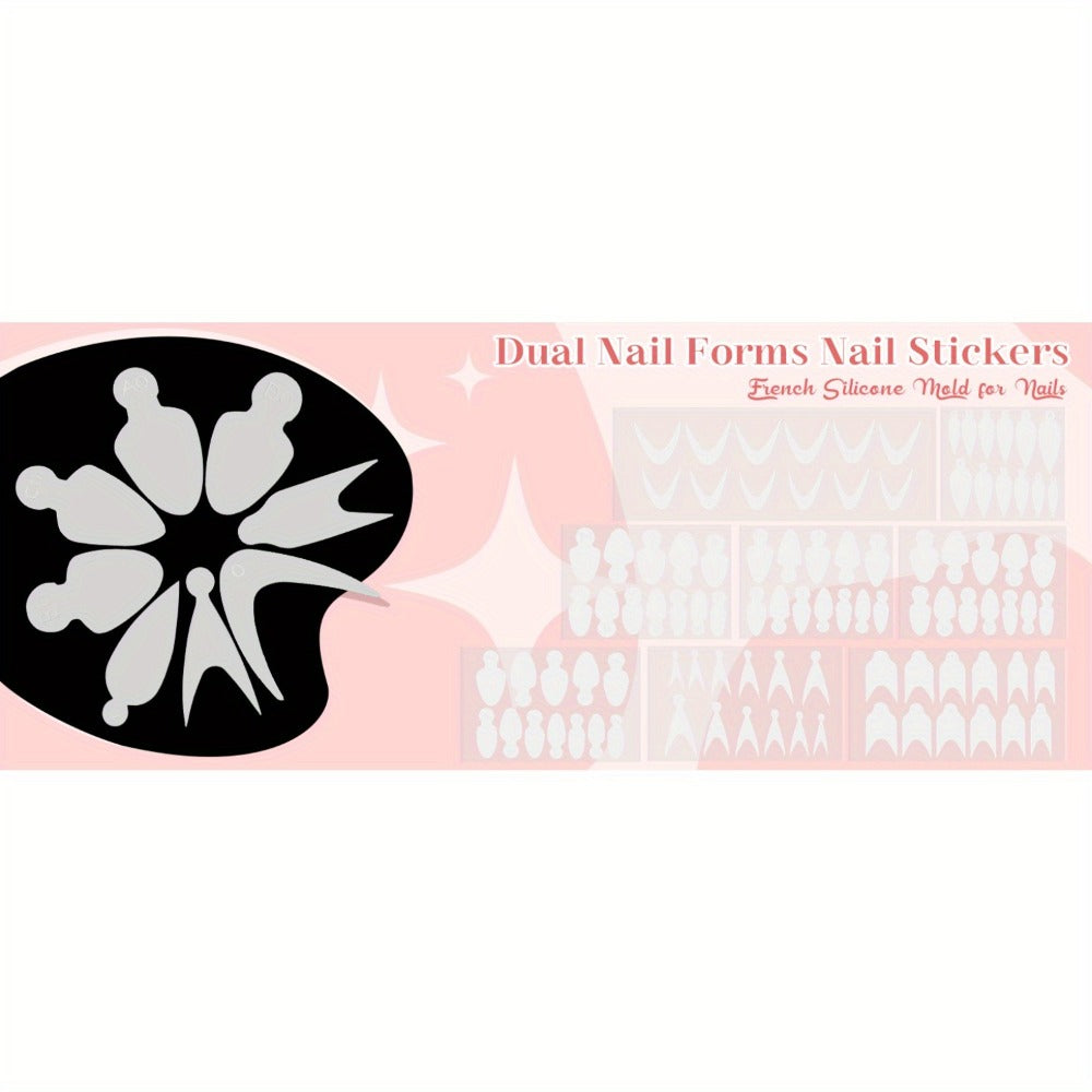 Poly Gel Nail Extension Form Kit - 192pcs Dual Forms, 96pcs Reusable Pads, 8 Shapes Acrylic Mold, Brush Pen, Files & Clips, Complete French Nail Extension Beginner Set for Home Salon