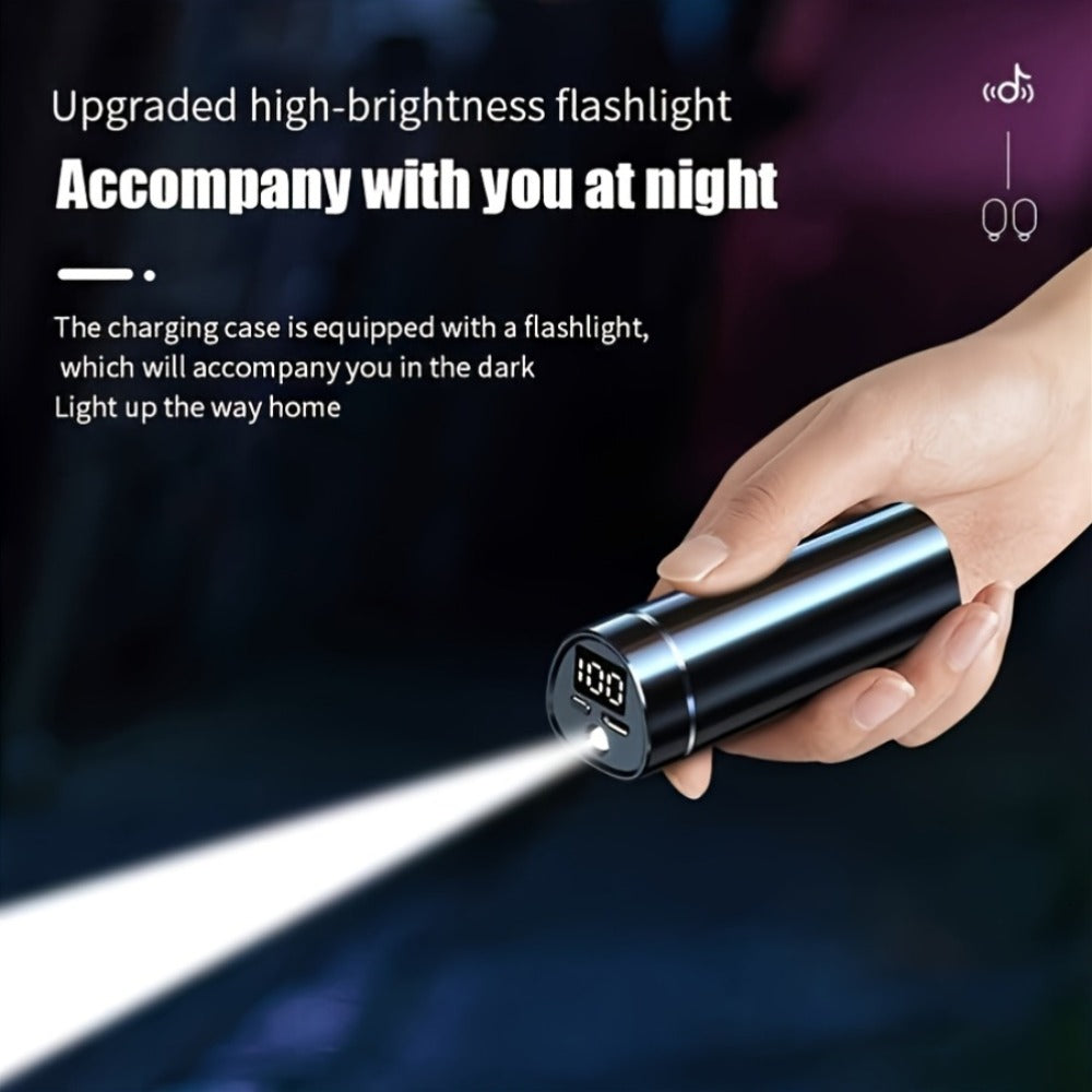 Wireless Earbuds with Built-In Torchlight Hi-Fi Sound Touch Control Mic Sound Isolation USB Rechargeable Case for Gaming Outdoor Sports Running All Smartphones