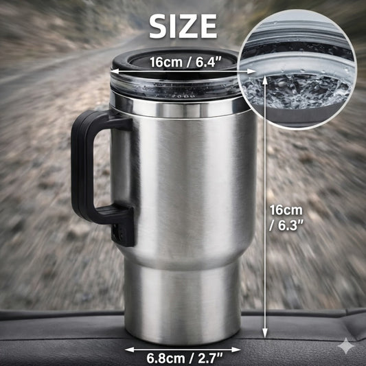 Car Heated Travel Cup, 12V 60W, 450mL Stainless Steel with 65°C Keep-Warm Function