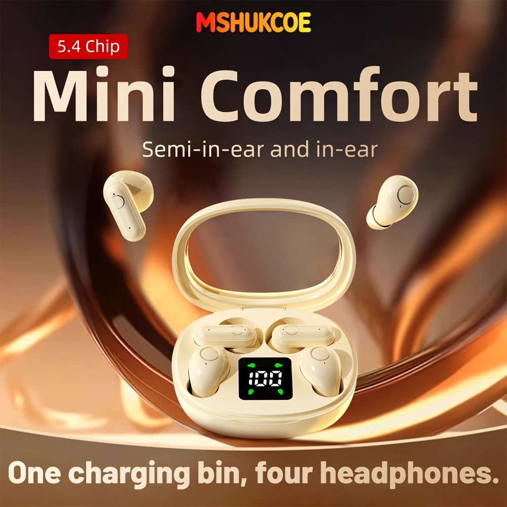MSHUKCOE 2in1 Sleep Earbuds Invisible Mini Noise Cancelling, 6D HiFi Sound Effect Low Bass Wireless Headphones Long Battery Life, Comfortable Wear for Leisure Office Classroom, Birthday Gift
