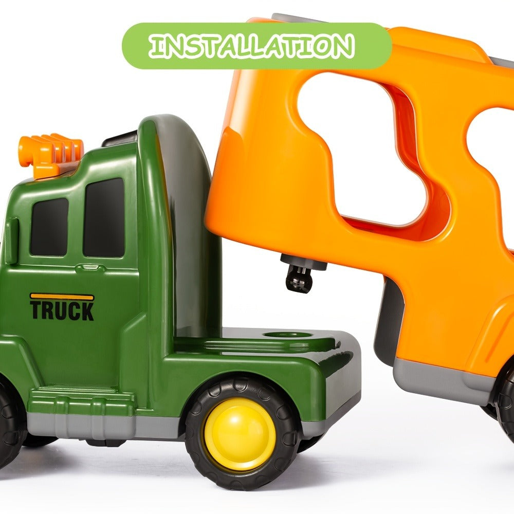 Push-Action Dinosaur Truck Toy 7-in-1 – Dino Monster Truck with 3 Figures, 3 Mini Cars, Lights & Sound