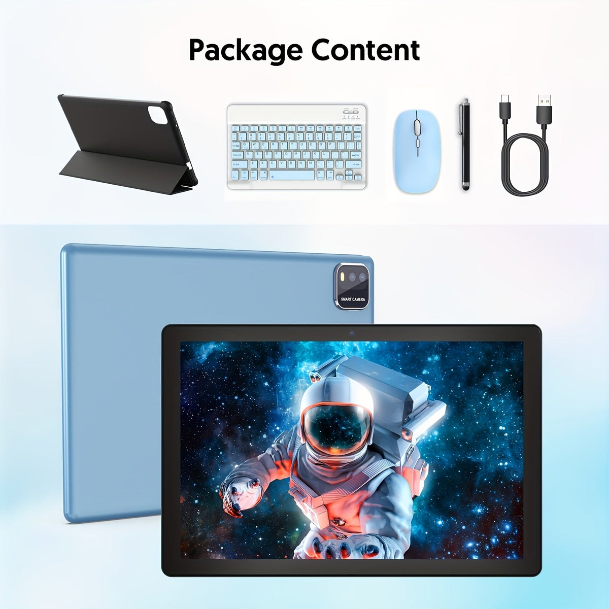 2-in-1 Android 15 Tablet 10 Inch Quad-Core 12GB RAM 64GB ROM 1TB Expandable 6000mAh Battery FHD IPS Display Dual Camera Optional Keyboard Mouse Case Stylus Three Configurations WiFi