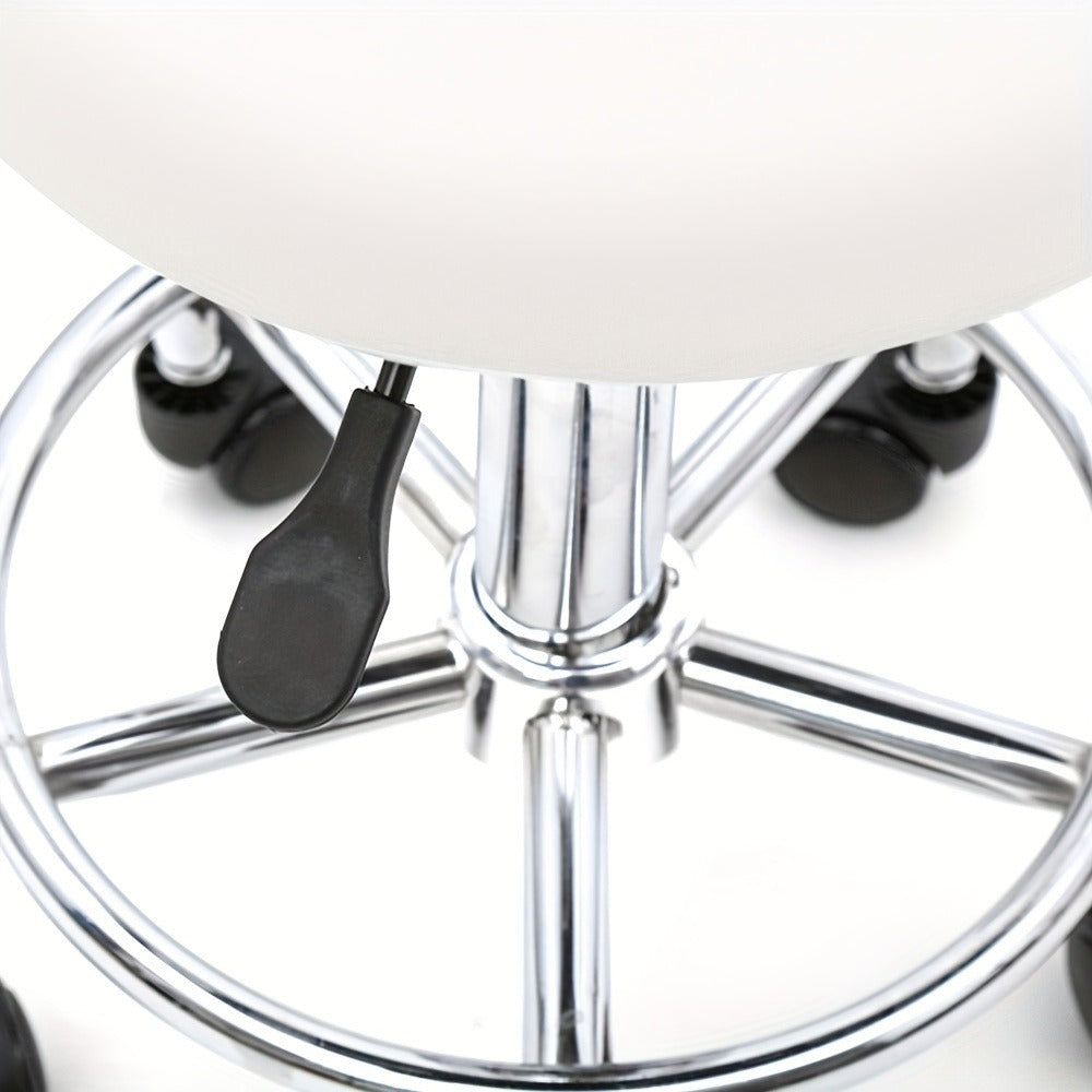 Adjustable Salon Stool with Back 360 Swivel PU Leather Cushioned Round Seat Chair for Salon Barber Spa Esthetician Home Office Vanity Makeup Station White