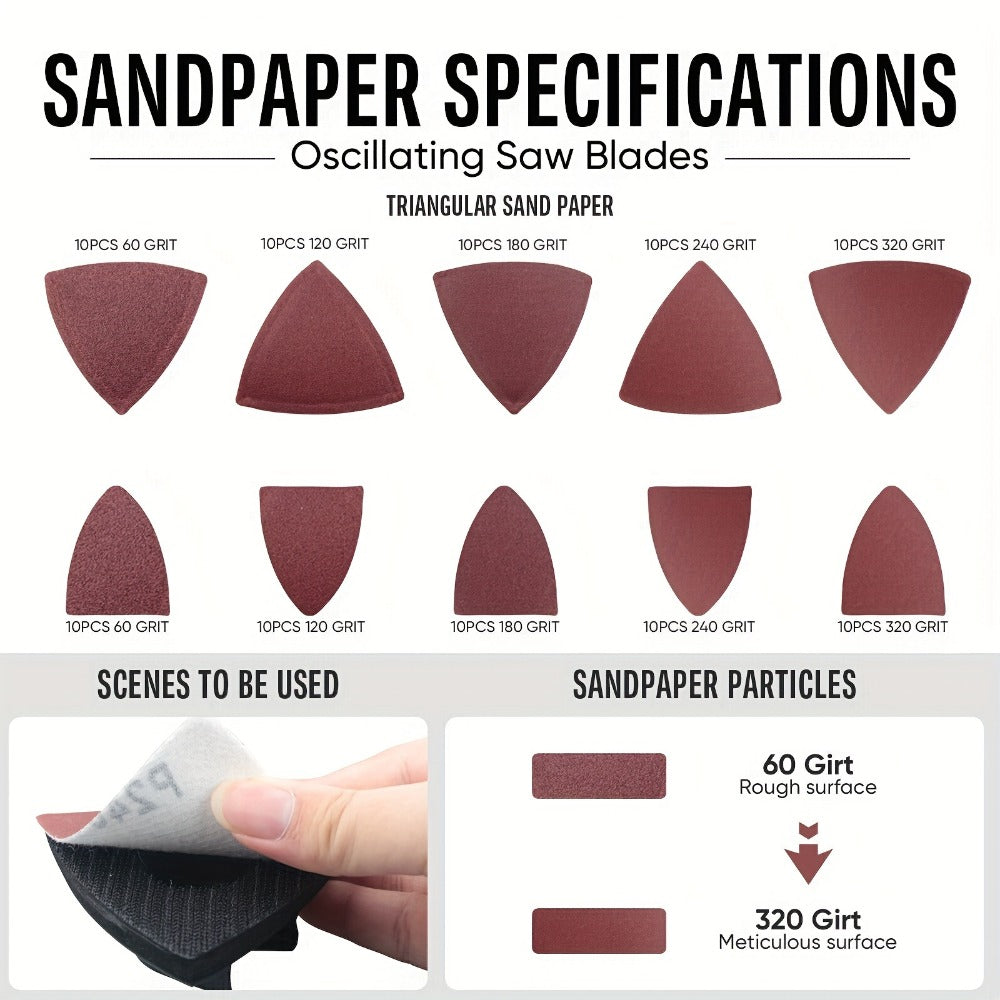 115pcs Oscillating Saw Blades Set with Sandpaper – Multitool Blades for Wood Metal Plastic, Universal Fit for Major Brands, Complete DIY & Pro Cutting Kit