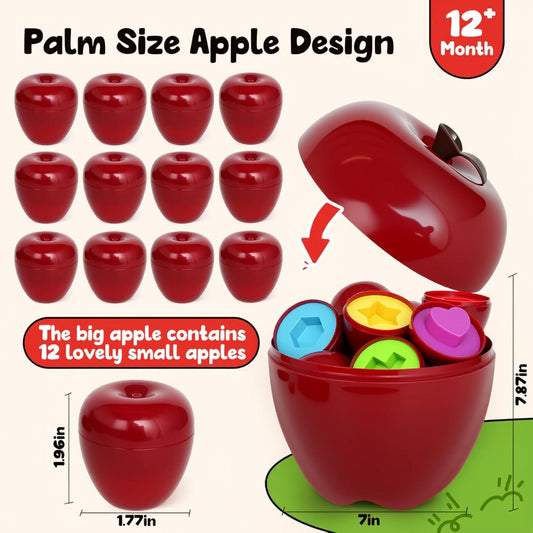 Apple Shape Sorter Toy for Toddlers, Number & Geometric Options