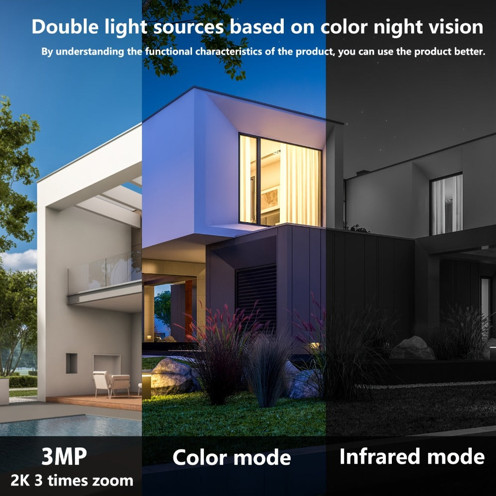 Solar Outdoor Security Camera 2K 3MP Wireless, Dual Band 2.4GHz/5GHz WiFi, AI Motion Detection, Spotlight, Color Night Vision, Two-Way Audio, Cloud & SD Storage – No Monthly Fee Battery Powered CCTV