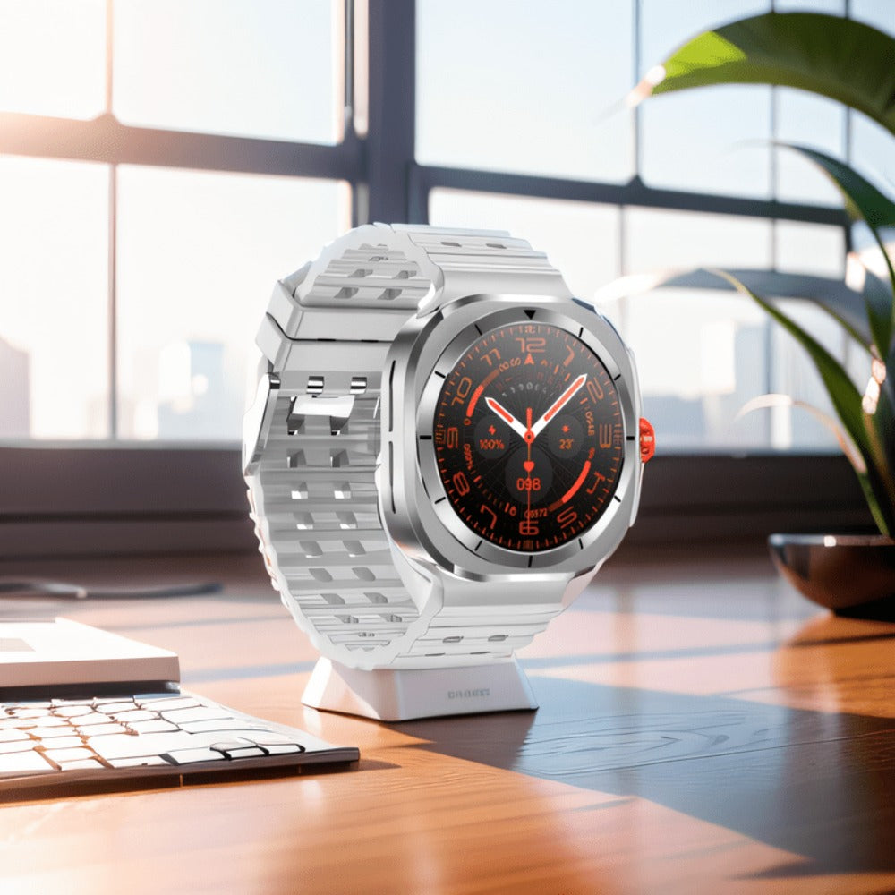 SIM Card Smartwatch Voice Assistant 100 Sport Modes – Big Screen Wireless Calling Fitness Tracker Wireless Charger 2 Straps Customizable Watch Faces Orange Black White Blue Gift