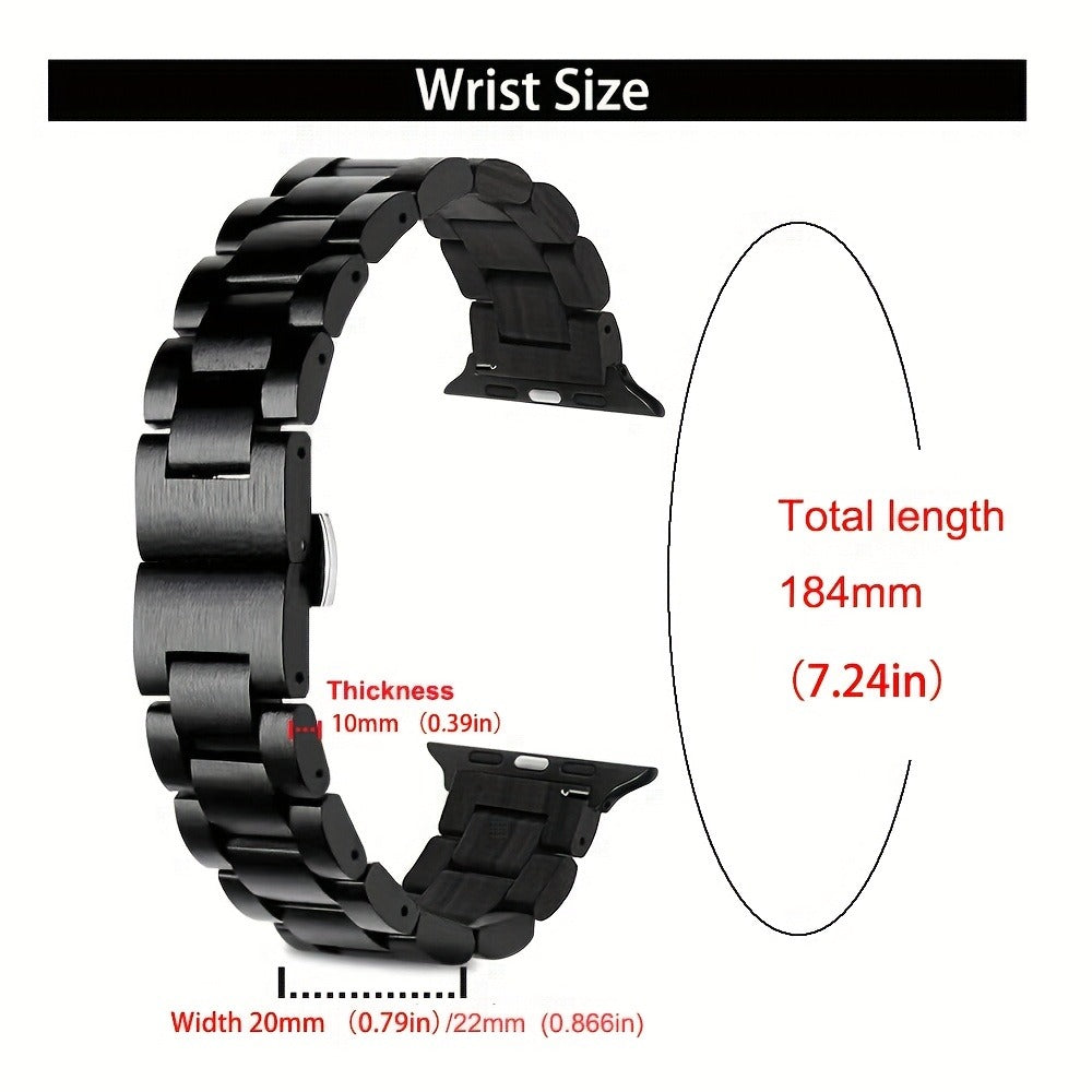 Wood Apple Watch Band Natural Walnut & Blackwood Replacement Strap – Lightweight Adjustable Buckle, Compatible with Apple Watch Series 3–10 SE Ultra 38 40 41 42 44 45 49mm – Dark Brown Black Mixed