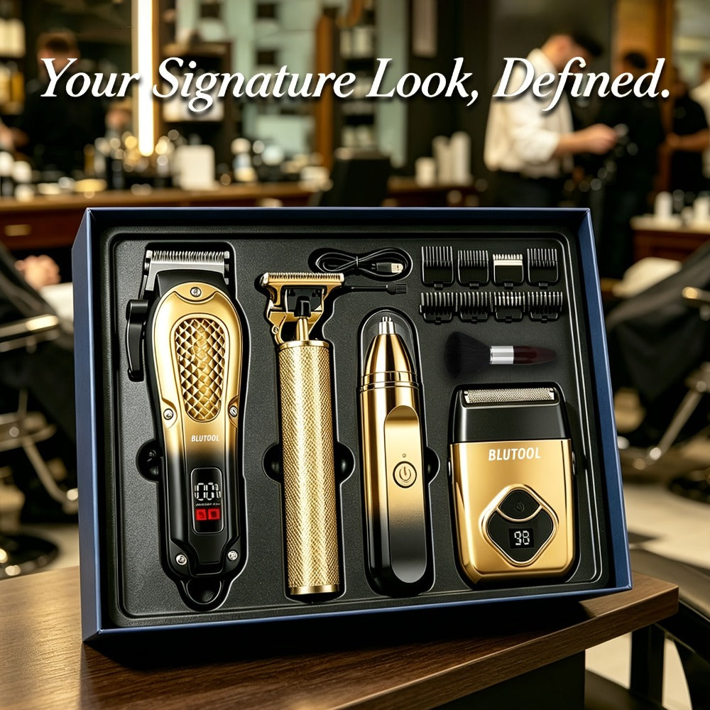4-in-1 Cordless Grooming Kit for Men – Hair Clipper, Beard Trimmer, Electric Shaver & Nose Trimmer, Rechargeable Professional Hair Cutting System, Multiple Styles & Colors, Gift for Men